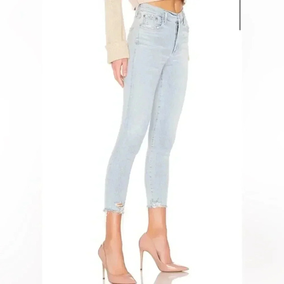 AGOLDE Size 29 Sophie High Rise Skinny Crop Jean Distressed Raw Hem Parallel - Picture 1 of 11